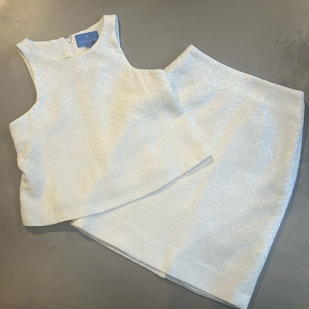Alice Walk White Textured Top & Skirt Set